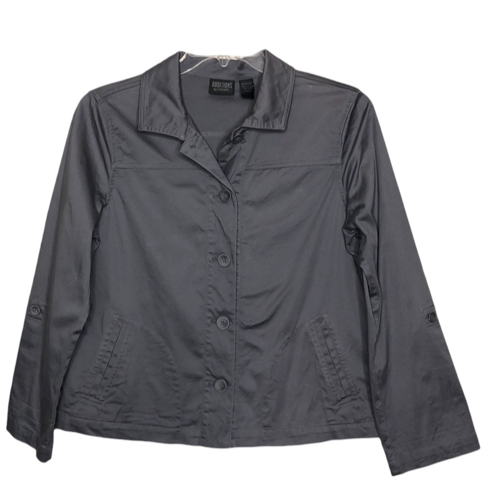 New ADDITIONS BY CHICO’S 2 Cotton & Spandex Gray Button Front Jacket w/ Pockets
